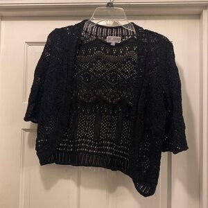 EUC Black JM Collection Crocheted Bolero Size M
